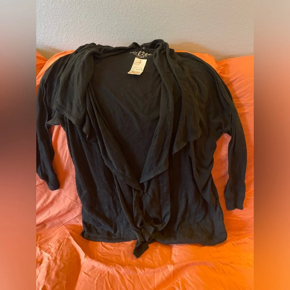 Ladies Made For Life Black Open-Front Draped Cardigan